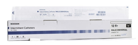 McKesson Male/Univ 16" Straight Tip Intermittent Catheters 12Fr. - 16-M1612 - Medsitis