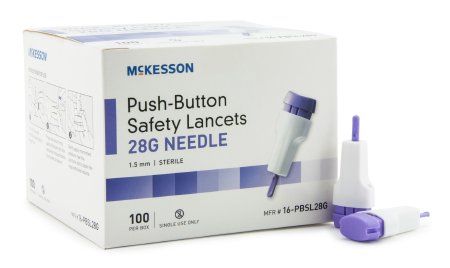 McKesson Push-Button Safety Lancets 28G Needle - 16-PBSL28G - Medsitis