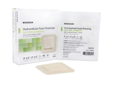 McKesson Hydrocellular Foam Dressing with Silicone Adhesive 3" x 3" - 4842 - Medsitis