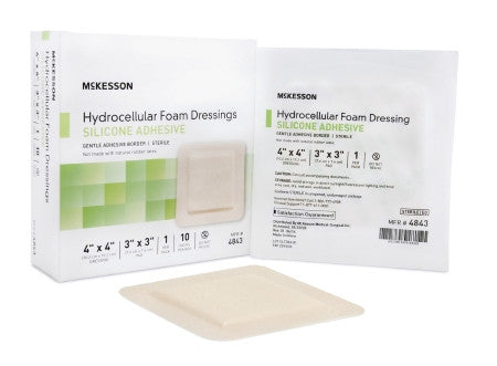 McKesson Hydrocellular Foam Dressing with Silicone Adhesive 4" x 4" - 4843 - Medsitis