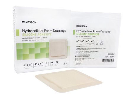 McKesson Hydrocellular Foam Dressing with Silicone Adhesive 6" x 6" - 4844 - Medsitis