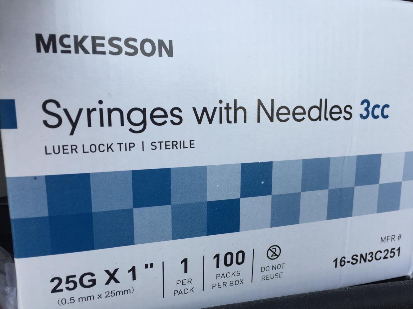 Nipro Luer Lock Syringe & Needle, 3cc x 25g x 1.5 , BX 100