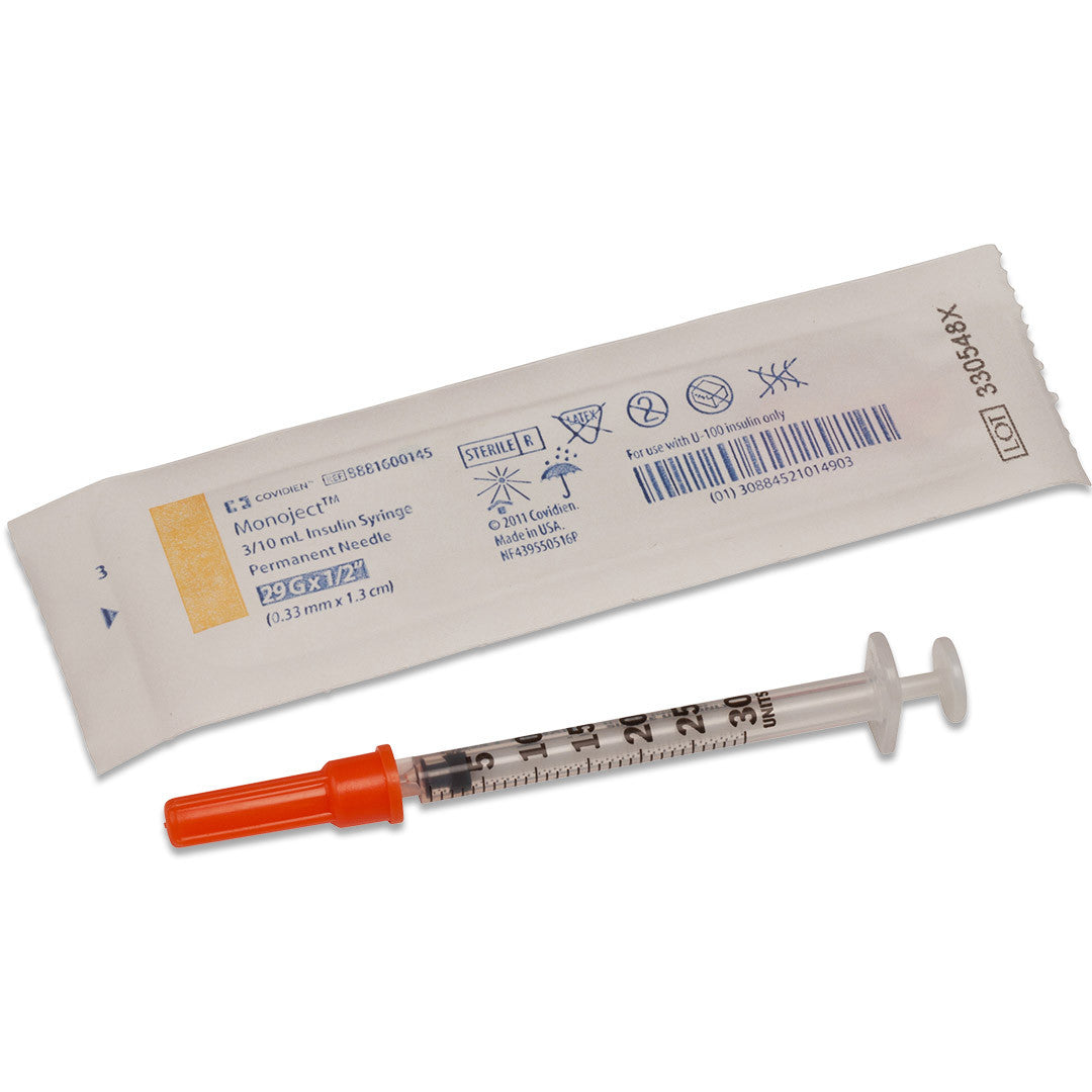 Monoject™ Standard Insulin U-100 Syringes 3/10mL 30G x 5/16"  - 8881600800 - Medsitis