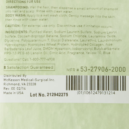 Shampoo and Body Wash McKesson 2,000 mL Dispenser Refill Bag Cucumber Melon Scent - 53-27906-2000