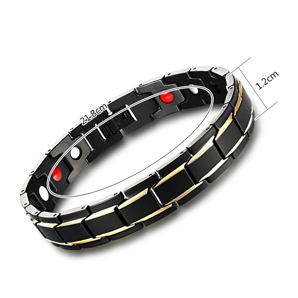 Men's Luxury Gold Plated SS Magnetic Energy Bracelet Bangle - Medsitis