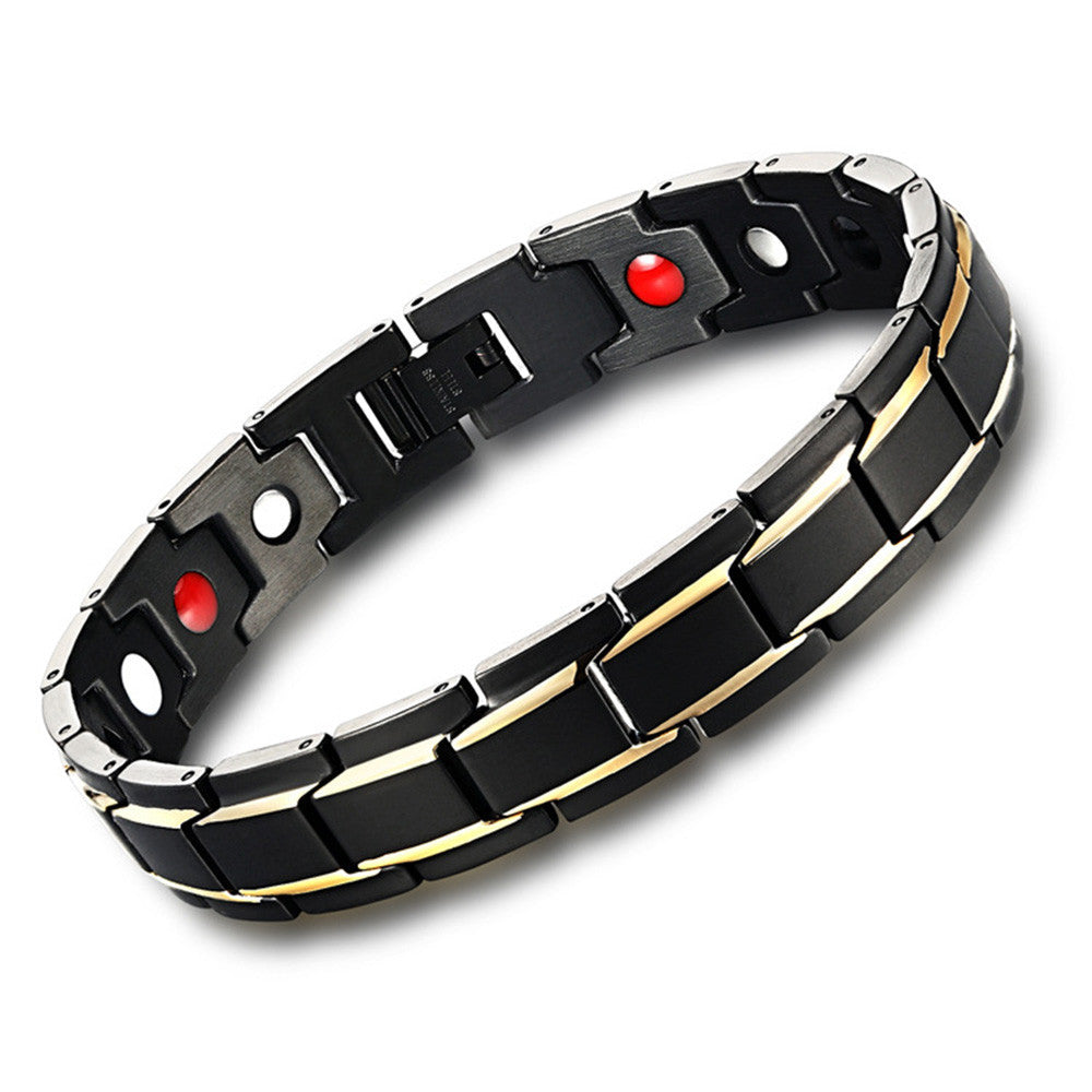 Men's Luxury Gold Plated SS Magnetic Energy Bracelet Bangle - Medsitis