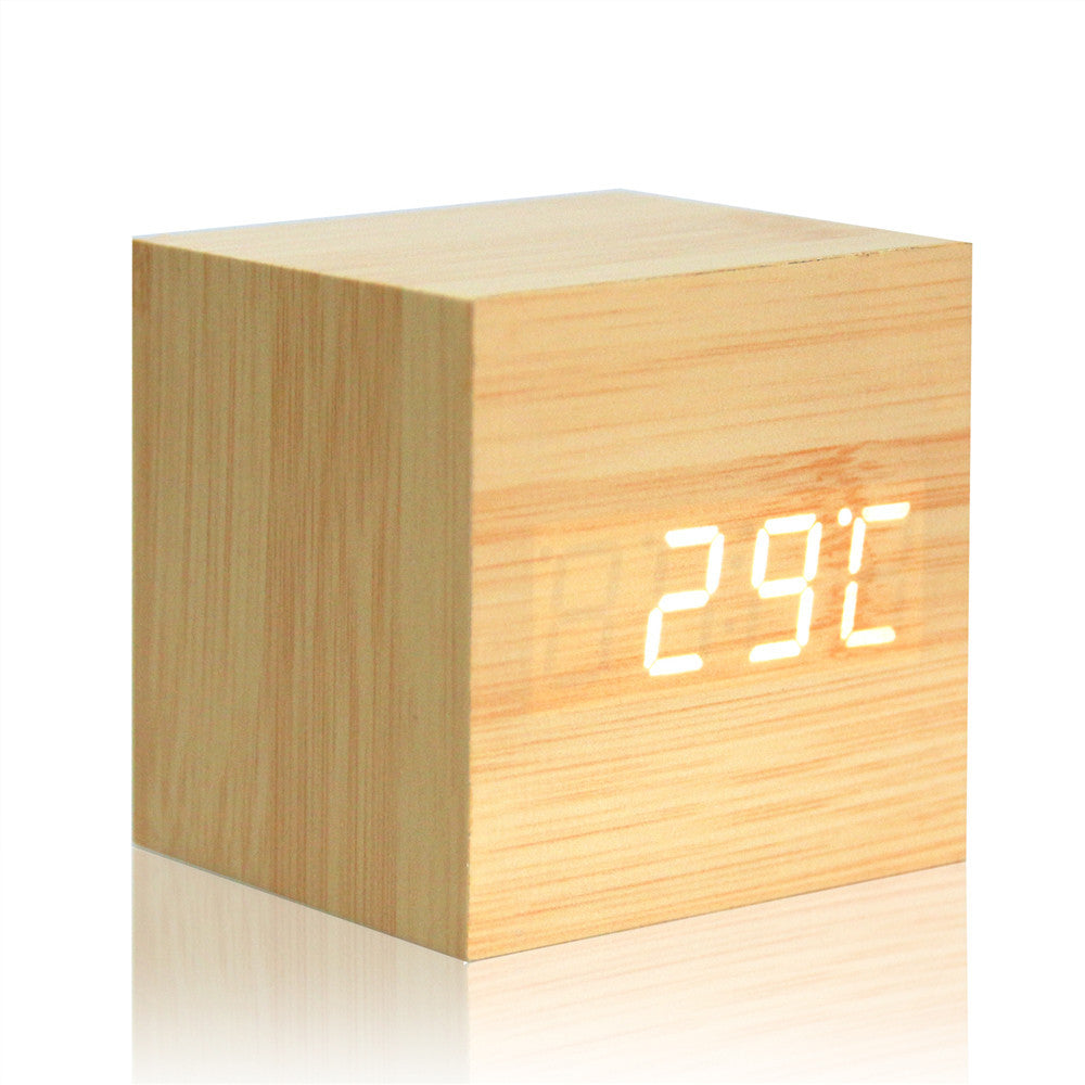 Wooden Retro Digital LED Alarm Clock w/ Thermometer & Voice Control - Medsitis