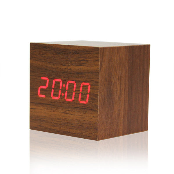 Wooden Retro Digital LED Alarm Clock w/ Thermometer & Voice Control - Medsitis