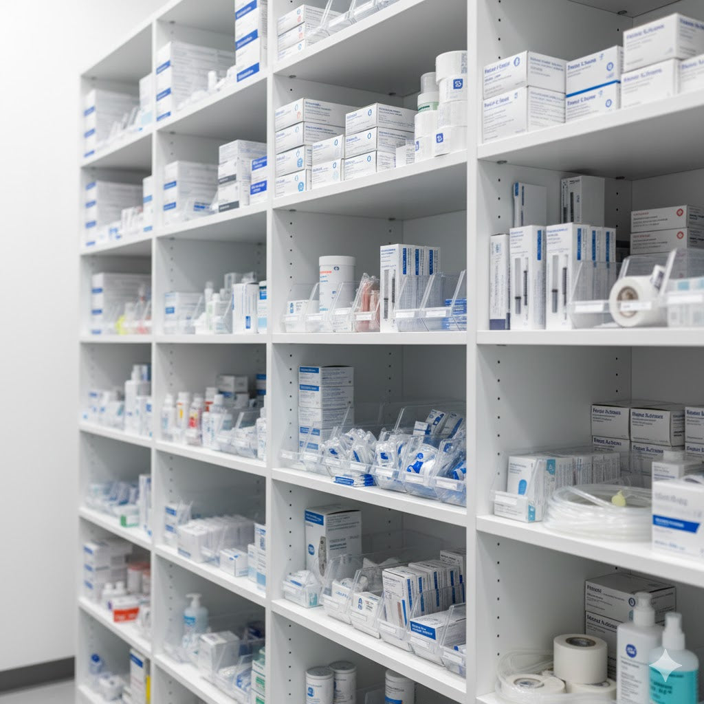 Shelves of medical supplies